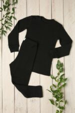 Zwarte thermokleding set kind van merinowol