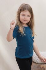Niebieska koszulka merino dla dzieci z krótkim rękawem