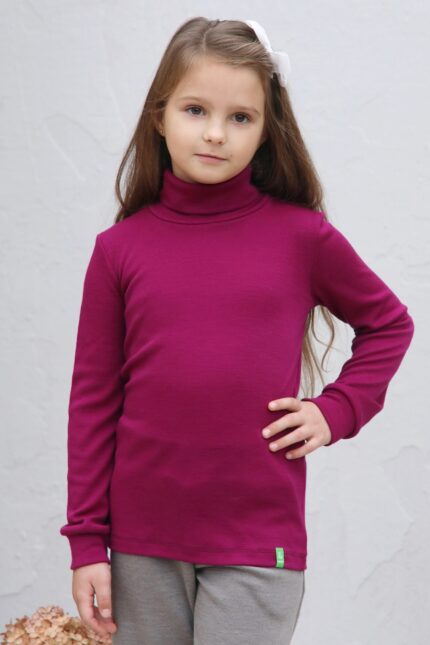 Childrens roll neck tops in merino wool for school and outdoor wear